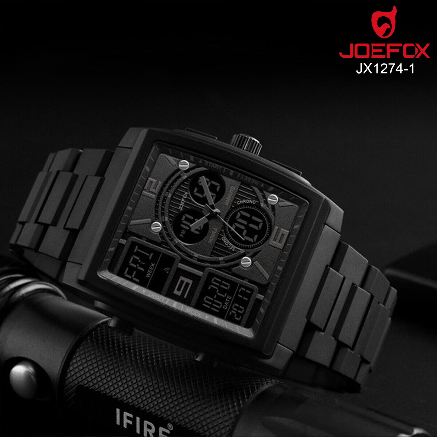 RELOJ NEGRO JOEFOX ANA/DIG NEOPRENO